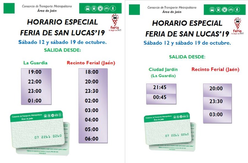 HORARIO DE AUTOBUSES PARA LA FERIA DE SAN LUCAS 2019
