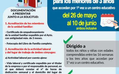 Comienza el plazo de escolarización en la Escuela Infantil para niños hasta 3 años